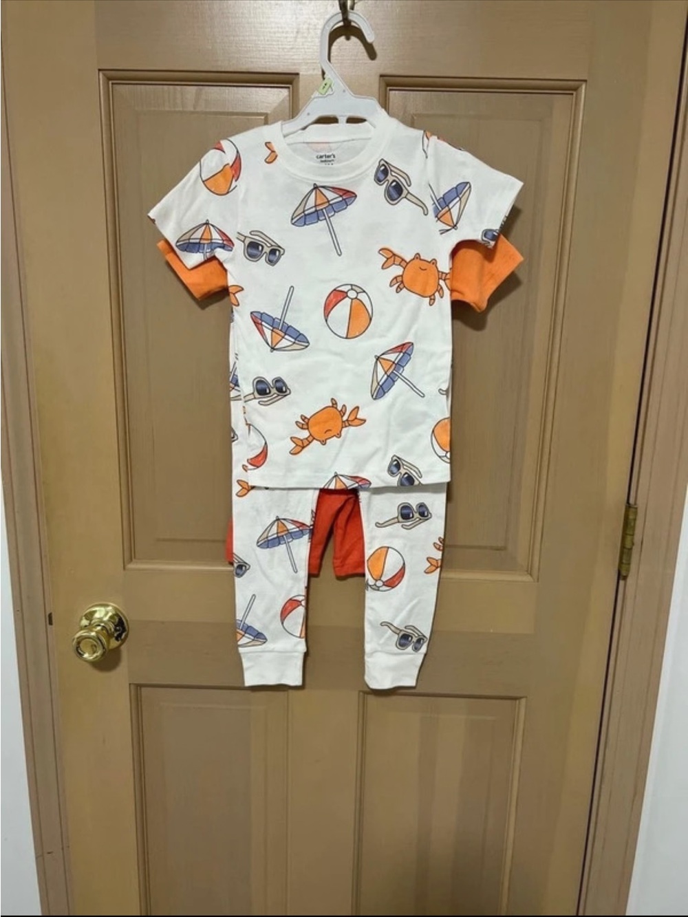 Carter’s Toddler Pajama Set Beach Crabs 4 Piece 4T Orange White
